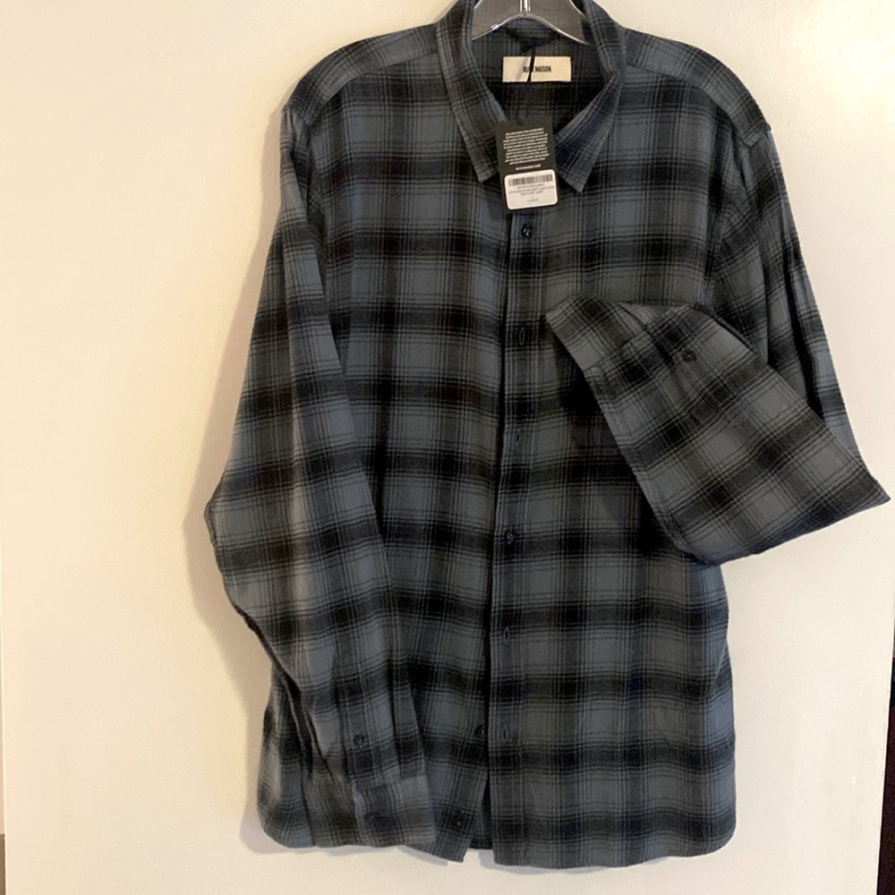 NWT Men’s Buck Mason Cadet Blue/Black High Desert Flannel Vintage-Large